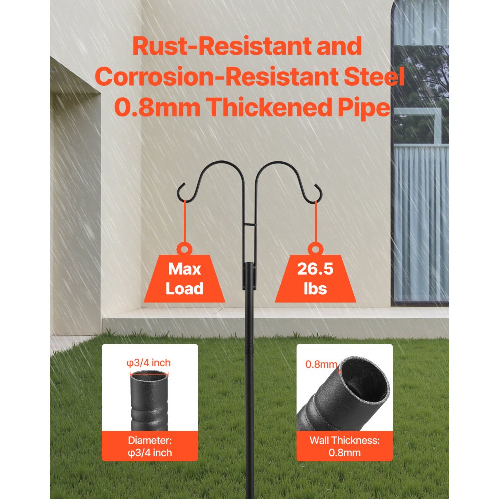 H003 - 76-Inch Heavy-Duty Bird Feeder Pole, Rust-Resistant Steel