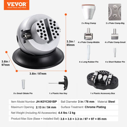JH-N3YC001BP - 3" Durable Steel Ball Vise for Precision Engraving