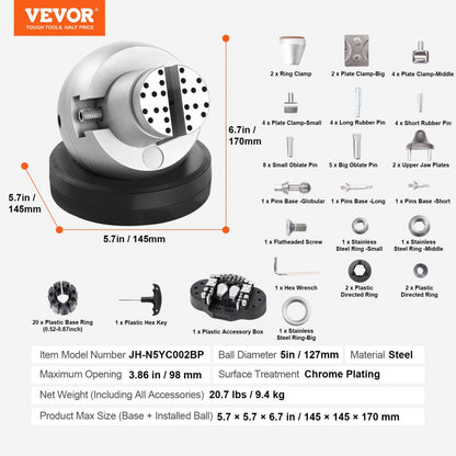 JH-N5YC002BP - Durable 5" Ball Vise with 360-Degree Rotation