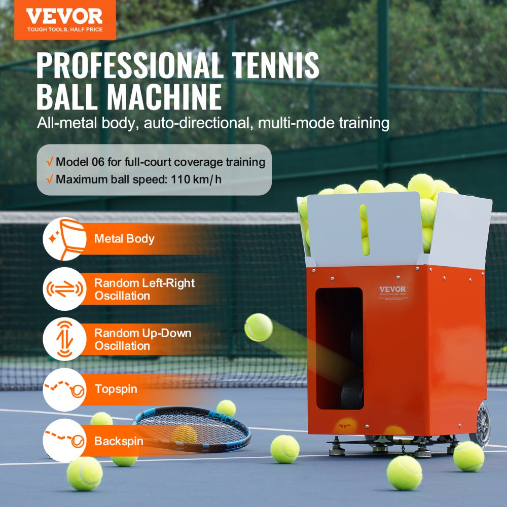 TS-06M - VEVOR Tennis Ball Machine with Bluetooth, 110 km/h, 100 Balls