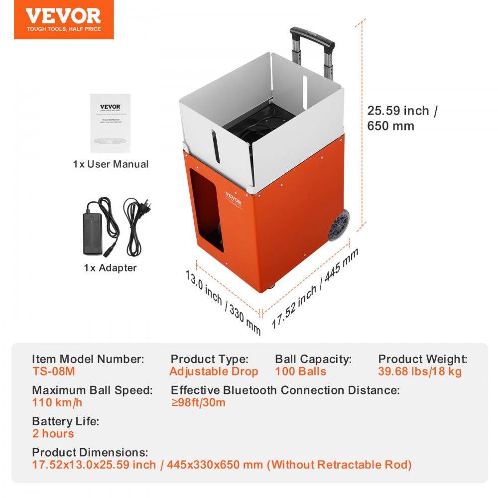 TS-08M - Robust Tennis Ball Machine for High-Speed Training up to 110 km/h