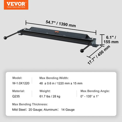 W-1.0X1220 - 48-Inch VEVOR Box and Pan Brake for Metal Bending