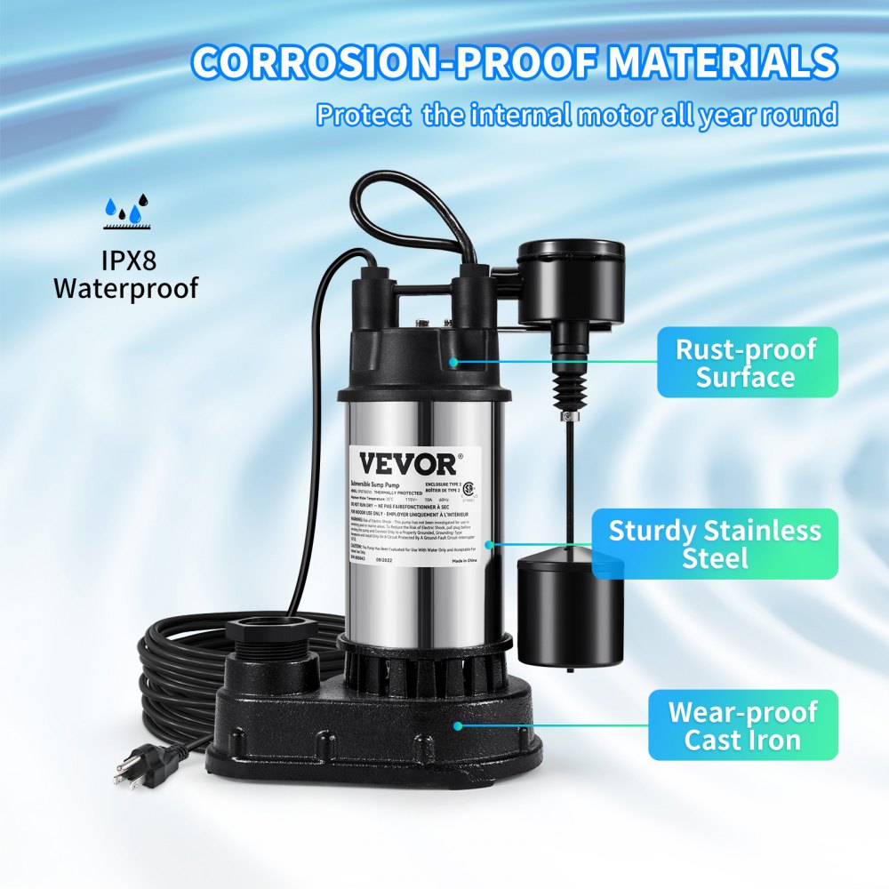 SP07502VD - Durable 1.5 HP Automatic Submersible Sump Pump for Drainage