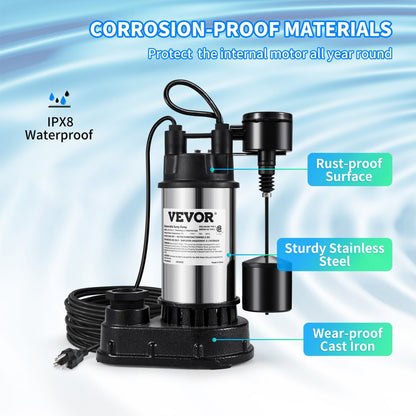 SP07502VD - Durable 1.5 HP Automatic Submersible Sump Pump for Drainage