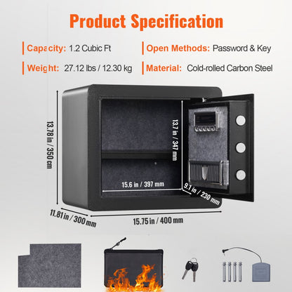 010910855833 - Durable Steel Home Safe 1.2 Cu Ft with Digital Keypad