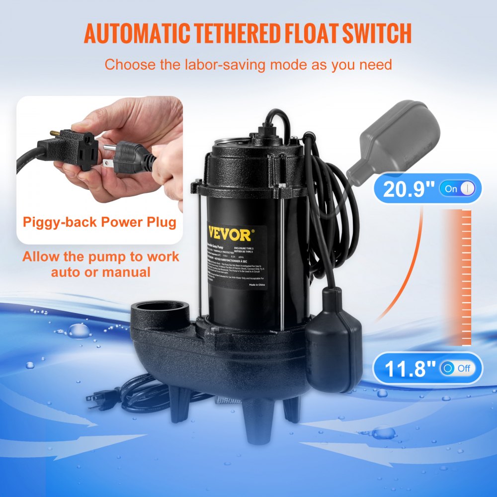 USC56WE - 3/4 HP VEVOR Sewage Pump 5880GPH, Automatic & Durable