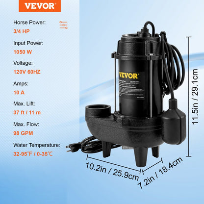 USC56WE - 3/4 HP VEVOR Sewage Pump 5880GPH, Automatic & Durable