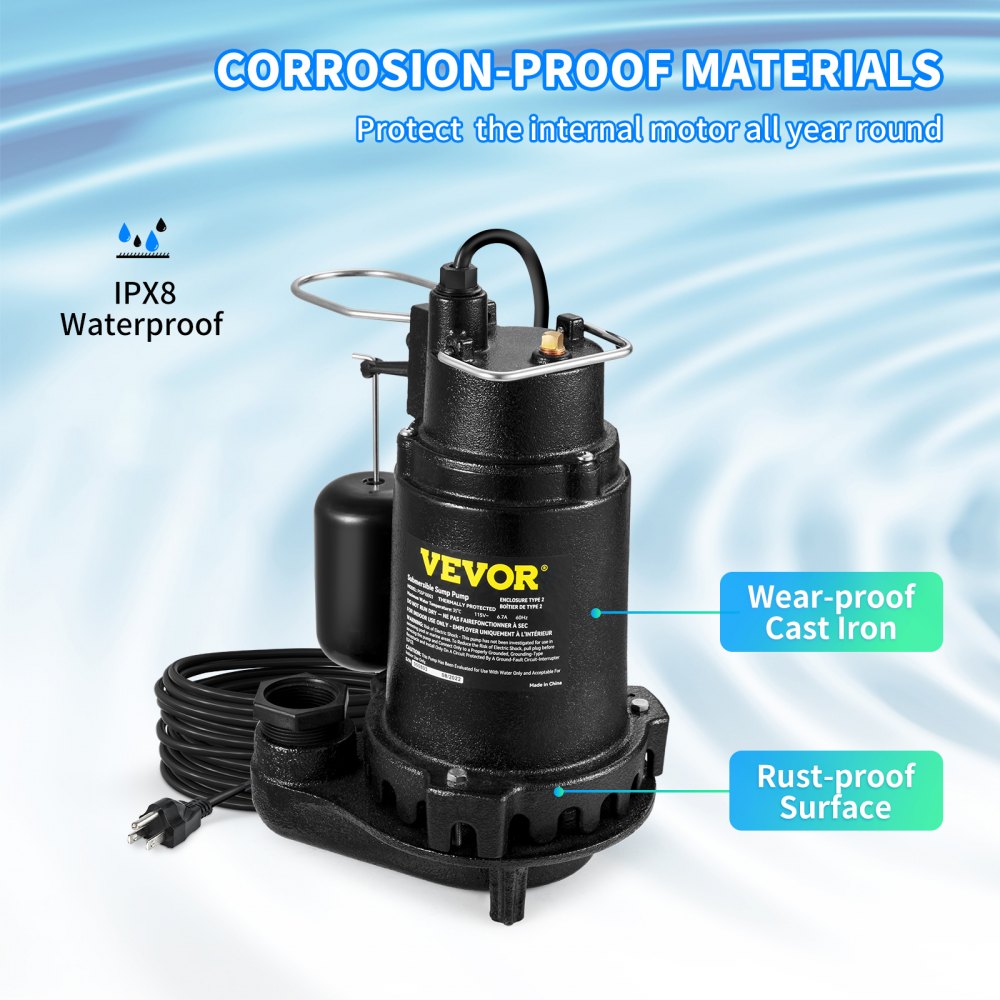 PSSP10003 - High-Efficiency 1 HP Submersible Sump Pump with Automatic Float Switch