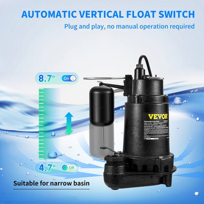 PSSP10003 - High-Efficiency 1 HP Submersible Sump Pump with Automatic Float Switch