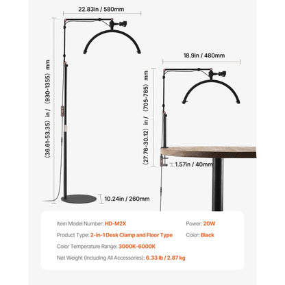 HD-M2X - Versatile Half Moon Lamp, 360° Adjustable, Dual Use Floor & Desk