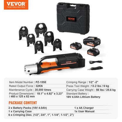 PZ-1550 - Ergonomic 18V Pipe Crimping Tool with 6 Dies