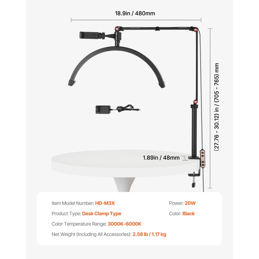 HD-M3X - Flexible 360° Desk Light with Adjustable Phone Holder