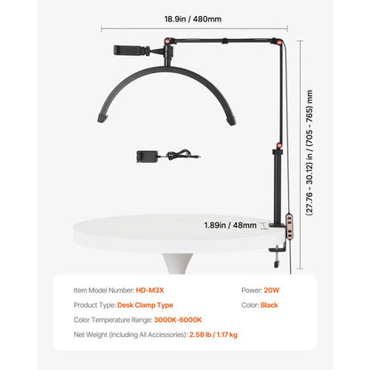 HD-M3X - Flexible 360° Desk Light with Adjustable Phone Holder