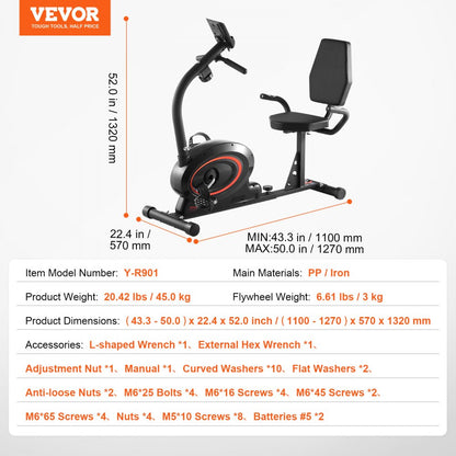 Y-R901 - Adjustable Recumbent Bike with 8 Resistance Levels and Magnetic System