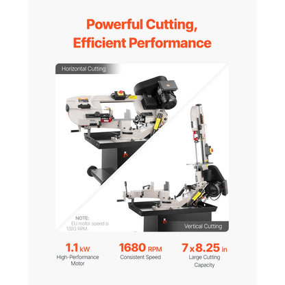 BS-712R - 1.1 kW Variable Speed 7"x8.25" Metal Band Saw