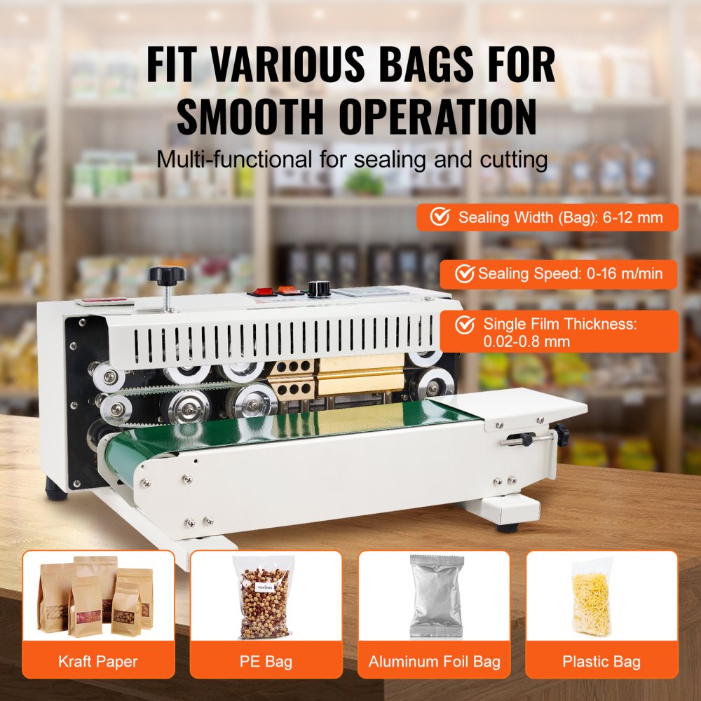 900MWSJ - High-Speed Continuous Bag Sealer with Adjustable Widths and Teflon Tape