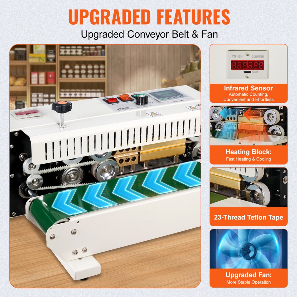 900MWSJ - High-Speed Continuous Bag Sealer with Adjustable Widths and Teflon Tape