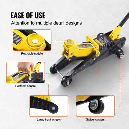 QJD61A-J1602-1 - 2 Ton Hydraulic Floor Jack with Adjustable Height and Safety Features