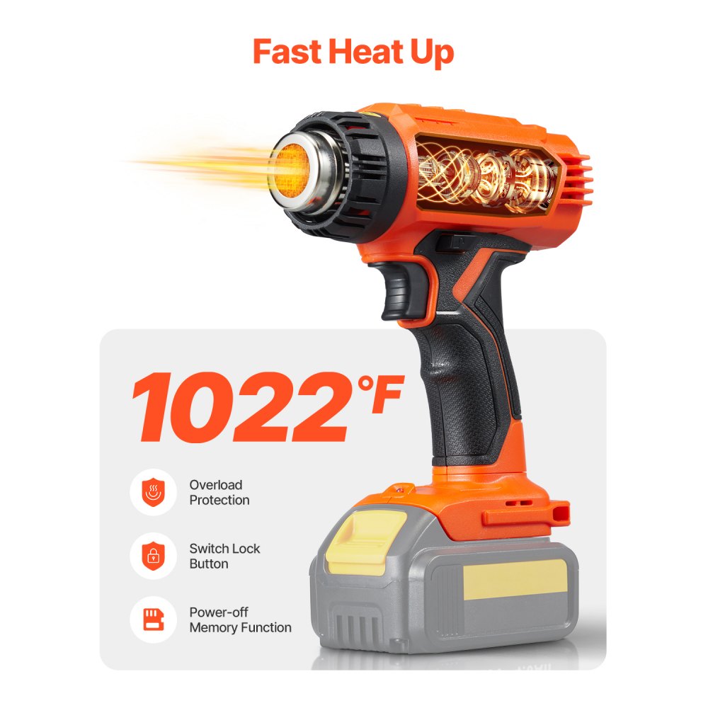 R005A - Cordless Heat Gun with LED, 6 Temp Settings & Safety Features