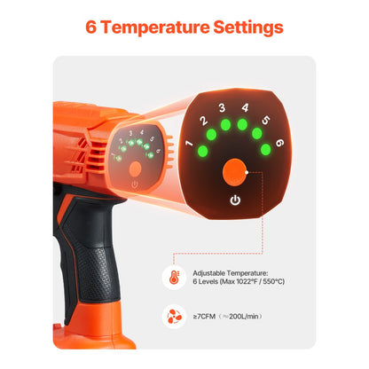 R005A - Cordless Heat Gun with LED, 6 Temp Settings & Safety Features