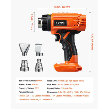 R005A - Cordless Heat Gun with LED, 6 Temp Settings & Safety Features