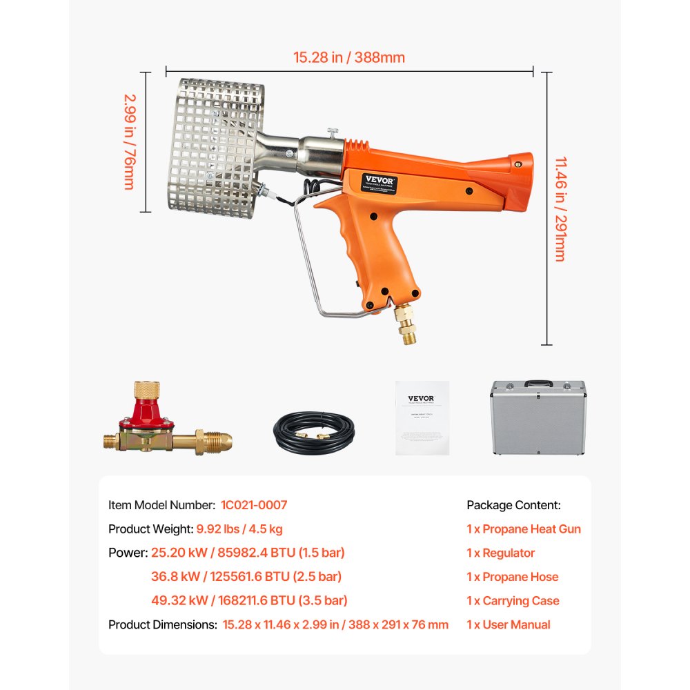 1C021-0007 - Powerful 187,660 BTU Propane Heat Gun with 26ft Hose