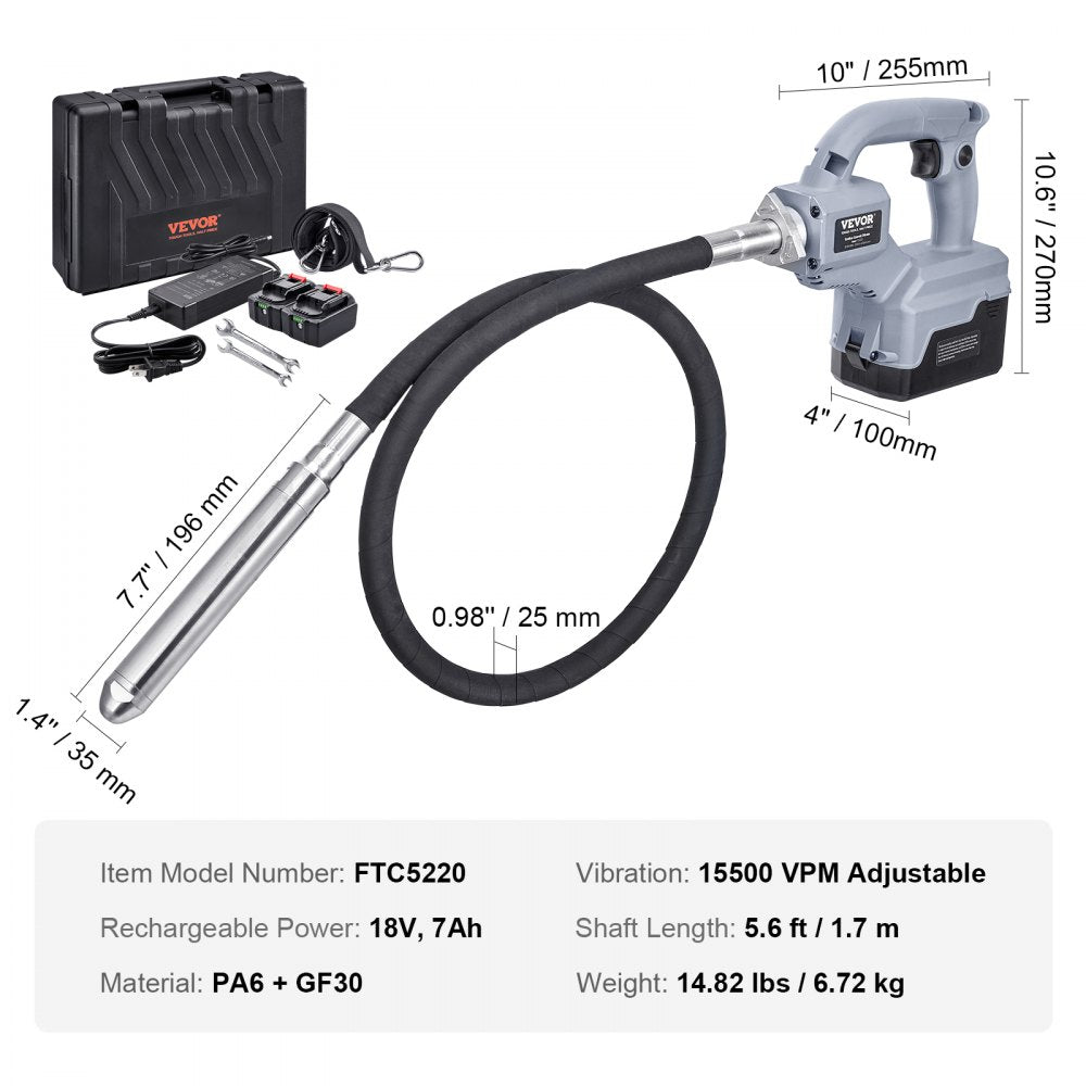 FTC5220 - 18V Cordless Concrete Vibrator with 7.7-Inch Head and Carry Case