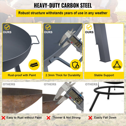 VV-FPB-34 - 34-Inch Durable Carbon Steel Fire Pit Bowl with Handles