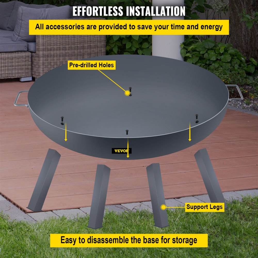 VV-FPB-34 - 34-Inch Durable Carbon Steel Fire Pit Bowl with Handles