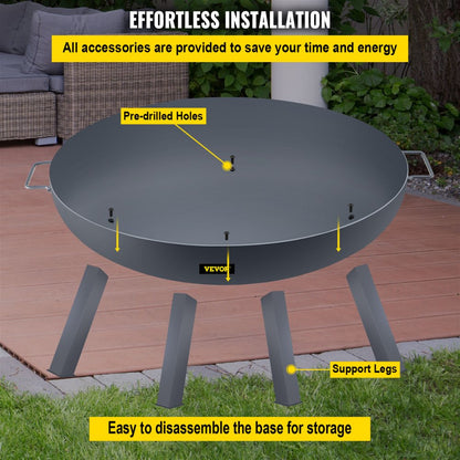 VV-FPB-34 - 34-Inch Durable Carbon Steel Fire Pit Bowl with Handles