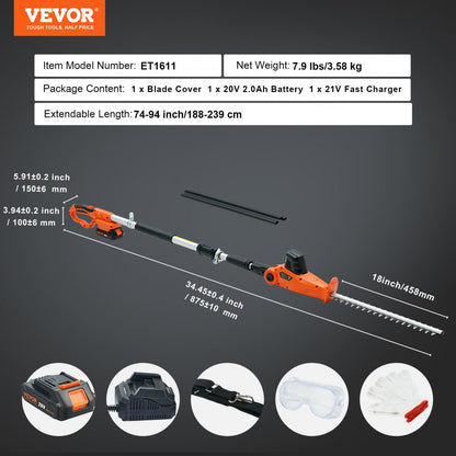 ET1611 - Lightweight 20V Cordless Hedge Trimmer with Impressive Battery Life