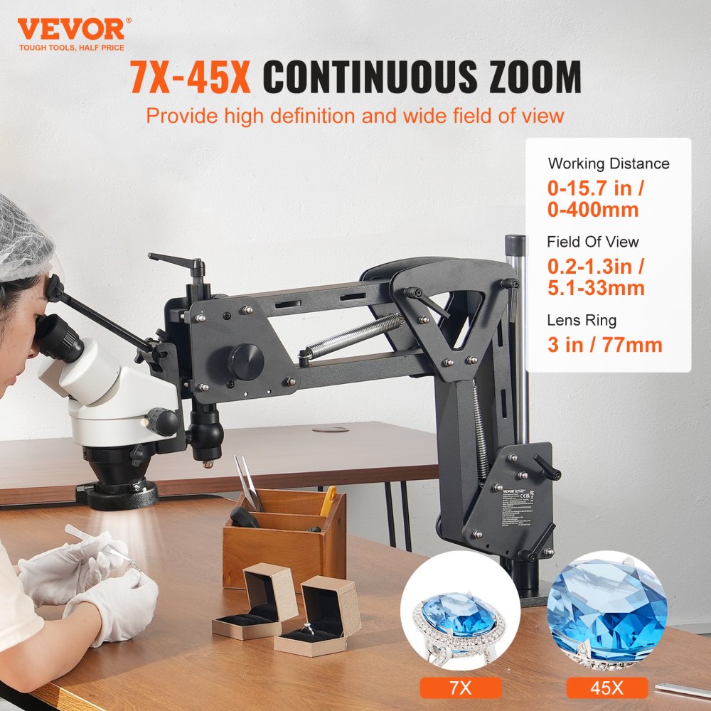 JH-1A - VEVOR 7X-45X Microscope, 15.7" Adjustable Stand & LED Light