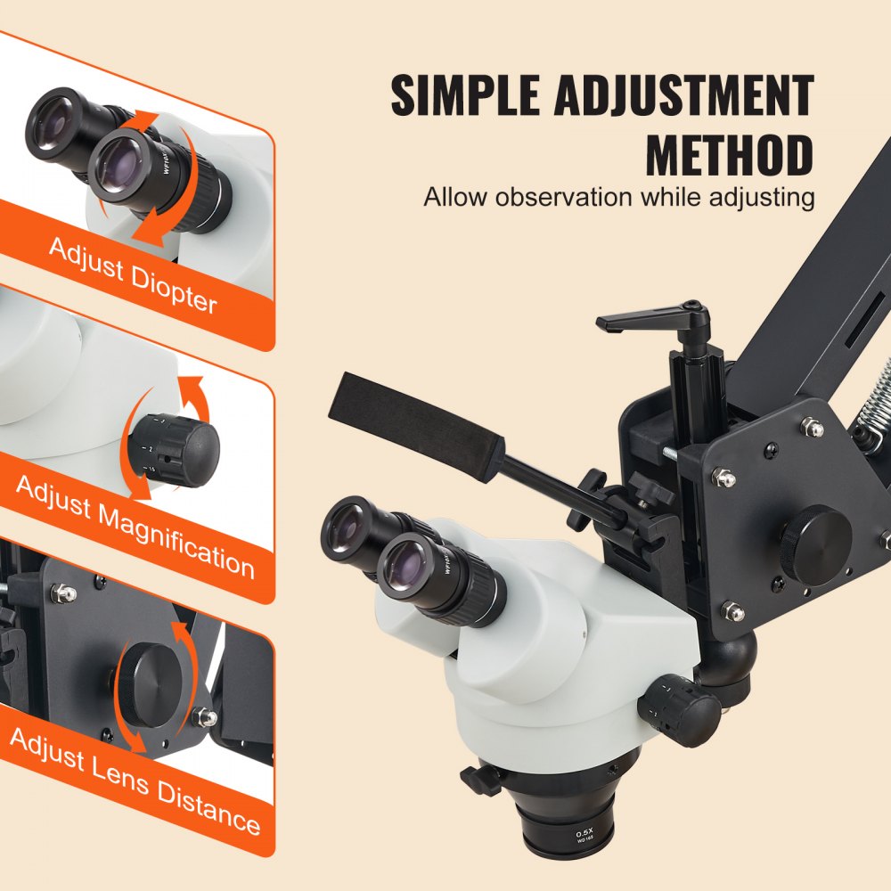 JH-1A - VEVOR 7X-45X Microscope, 15.7" Adjustable Stand & LED Light