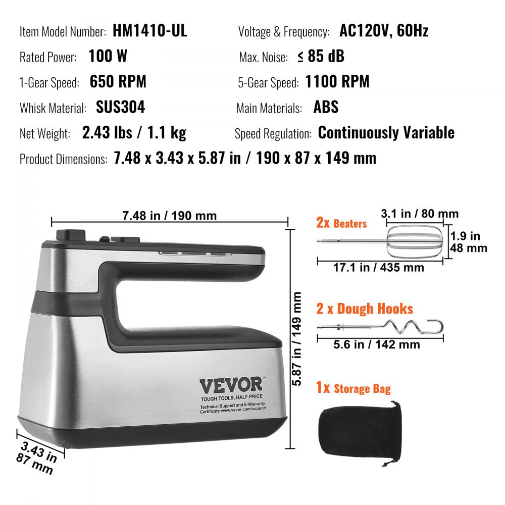 HM1410 - Cordless 250W Hand Mixer with Turbo Boost & Quiet Operation