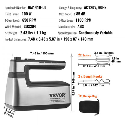 HM1410 - Cordless 250W Hand Mixer with Turbo Boost & Quiet Operation