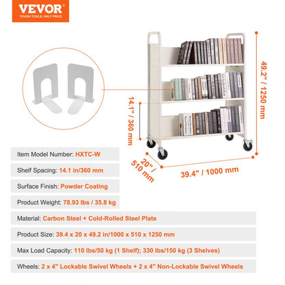 HXTC-W - Durable VEVOR Book Cart 39.4"x20.1" for 330 lbs Capacity