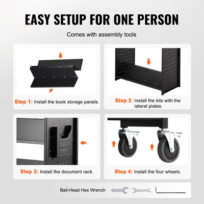 HXTC-W - Double-Sided Black Book Cart for 330 lbs of Books