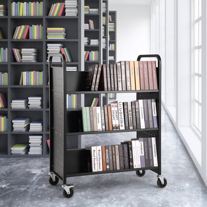 HXTC-W - Double-Sided Black Book Cart for 330 lbs of Books