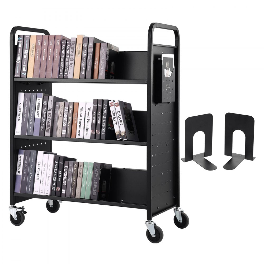 HXTC-W - Double-Sided Black Book Cart for 330 lbs of Books