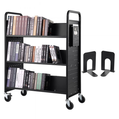 HXTC-W - Double-Sided Black Book Cart for 330 lbs of Books