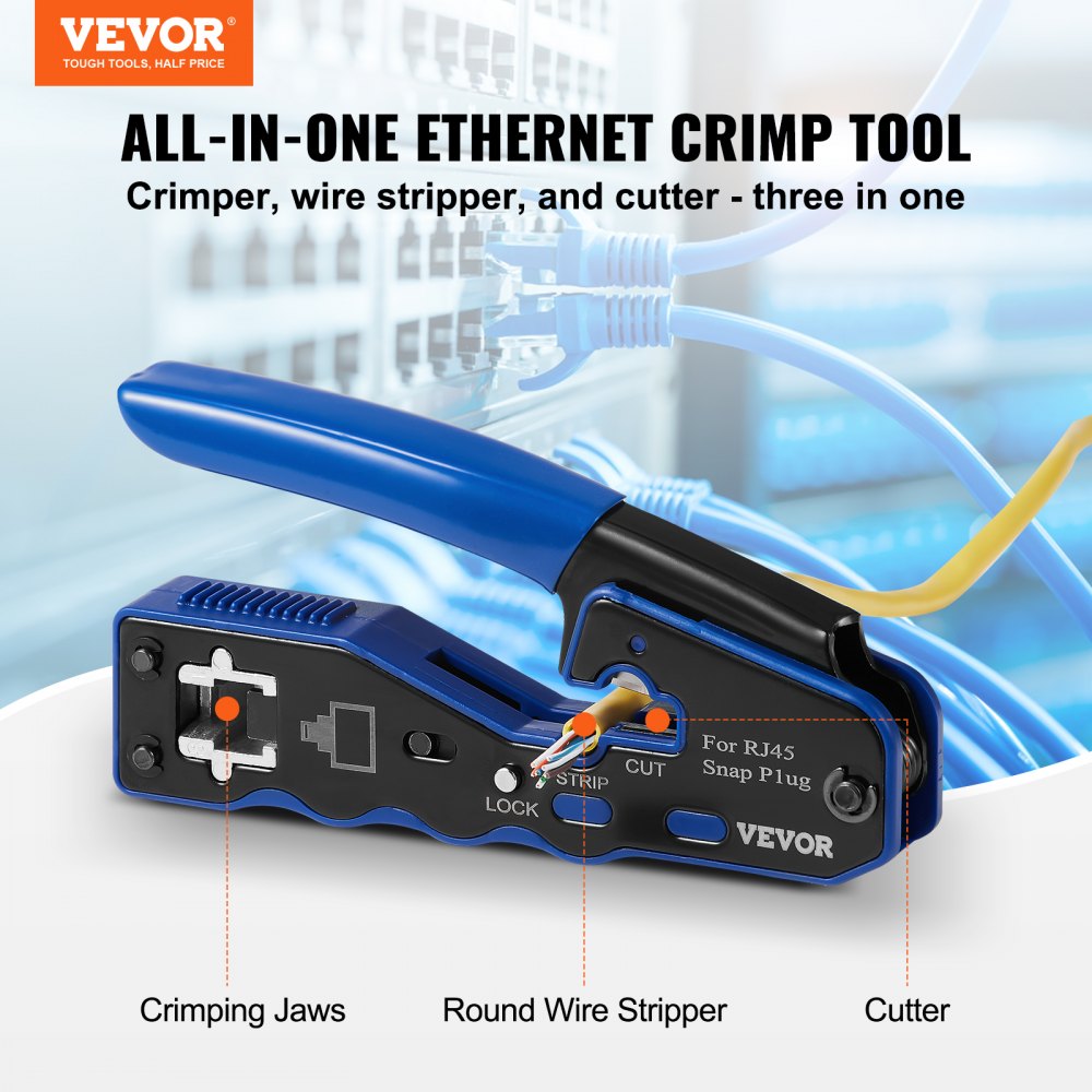 HT-08P6 - VEVOR 3-in-1 Crimp Tool Kit for Cat5e & Cat6 Cables