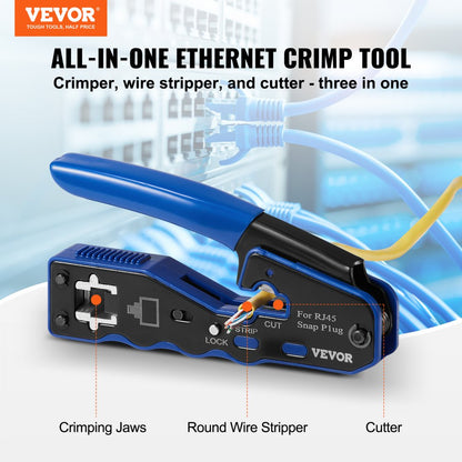 HT-08P6 - VEVOR 3-in-1 Crimp Tool Kit for Cat5e & Cat6 Cables