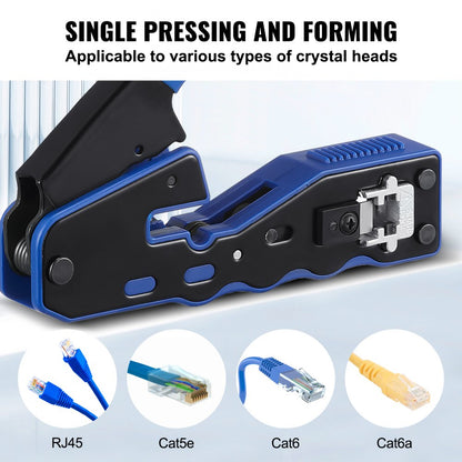 HT-08P6 - VEVOR 3-in-1 Crimp Tool Kit for Cat5e & Cat6 Cables