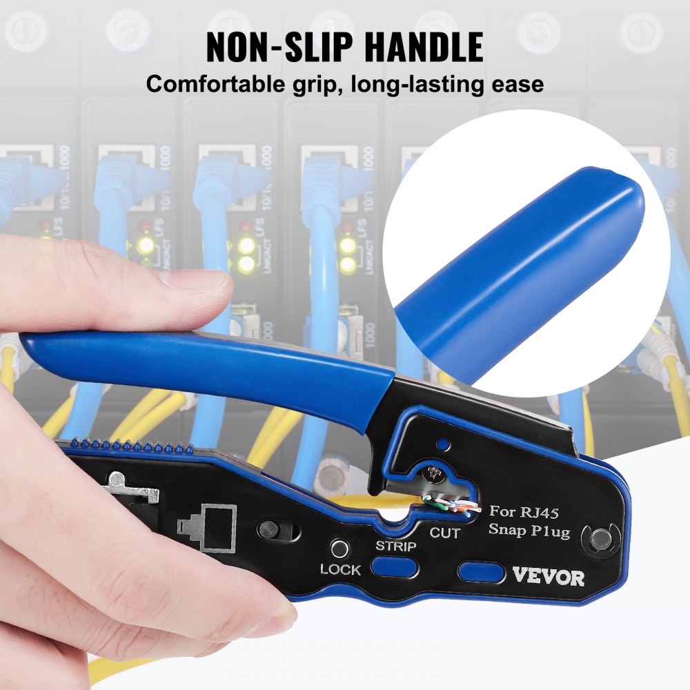 HT-08P6 - VEVOR 3-in-1 Crimp Tool Kit for Cat5e & Cat6 Cables