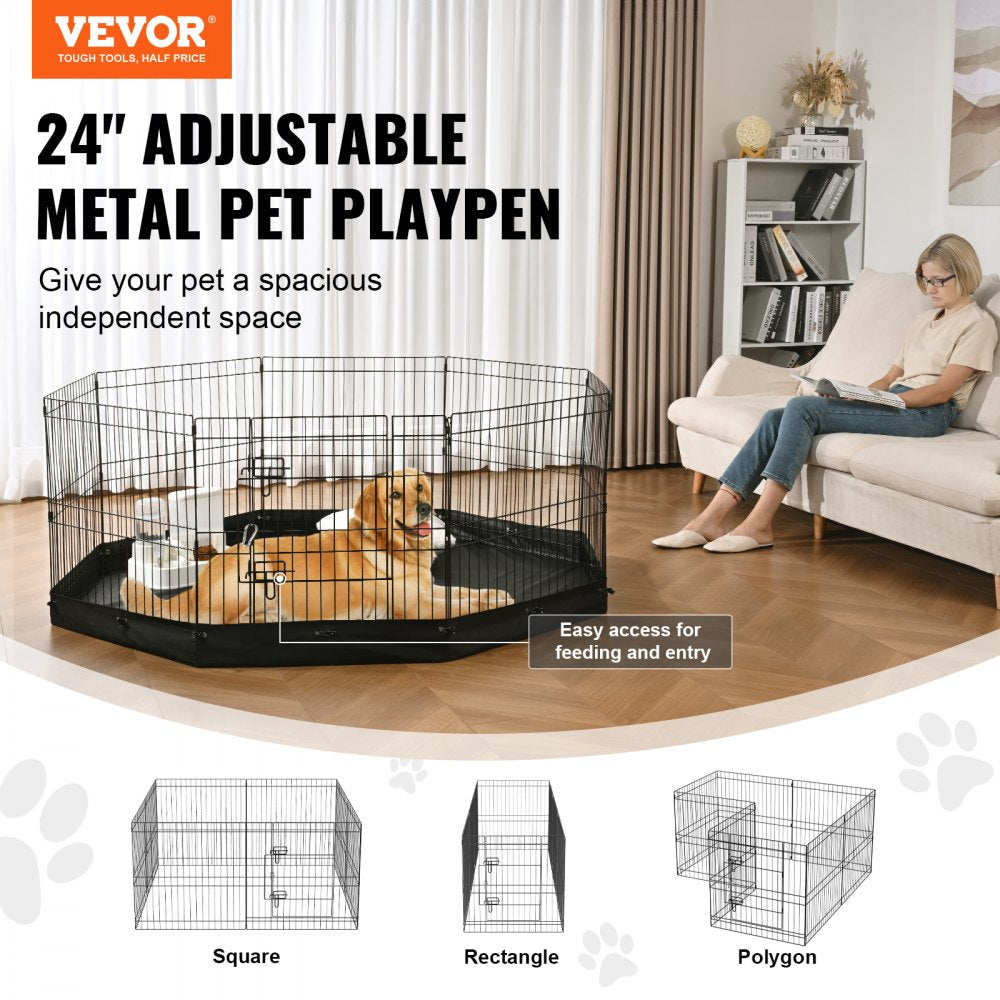 BSL6161-1 - 24" High Customizable Metal Dog Playpen with Waterproof Mat