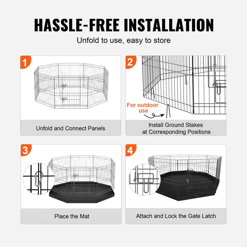 BSL6161-1 - 24" High Customizable Metal Dog Playpen with Waterproof Mat