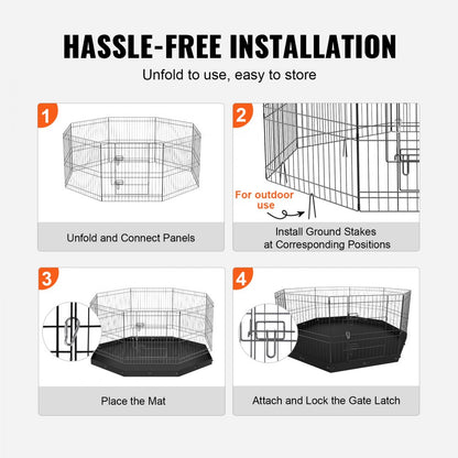 BSL6161-1 - 24" High Customizable Metal Dog Playpen with Waterproof Mat