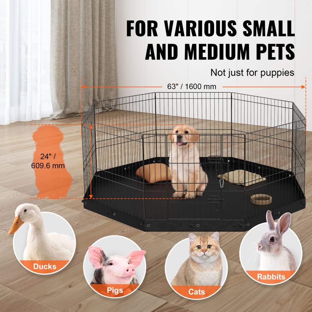 BSL6161-1 - 24" High Customizable Metal Dog Playpen with Waterproof Mat