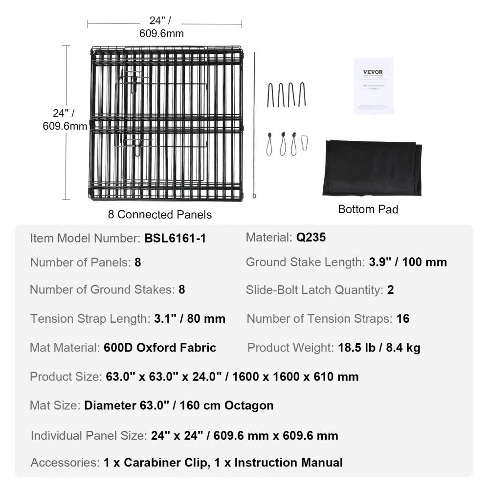 BSL6161-1 - 24" High Customizable Metal Dog Playpen with Waterproof Mat