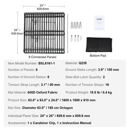BSL6161-1 - 24" High Customizable Metal Dog Playpen with Waterproof Mat